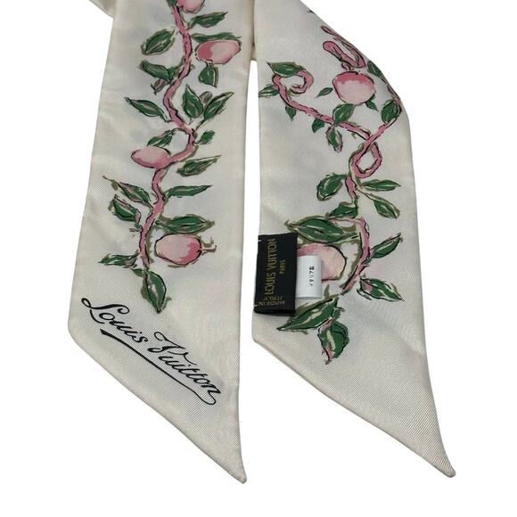 Louis Vuitton LV Silk Fruits Bandeau Scarf Twilly Beige Pink - Picture 3 of 6